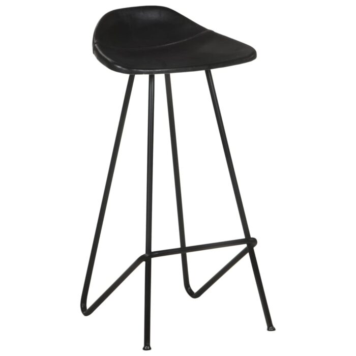Tabourets de bar lot de 4 noir cuir véritable – Image 2