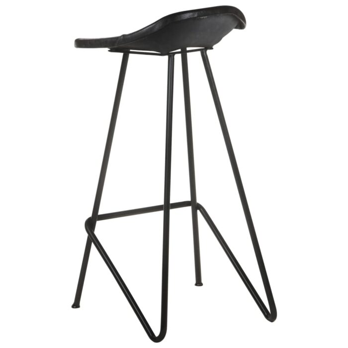 Tabourets de bar lot de 4 noir cuir véritable – Image 3