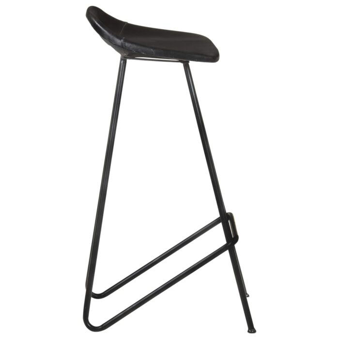 Tabourets de bar lot de 4 noir cuir véritable – Image 5