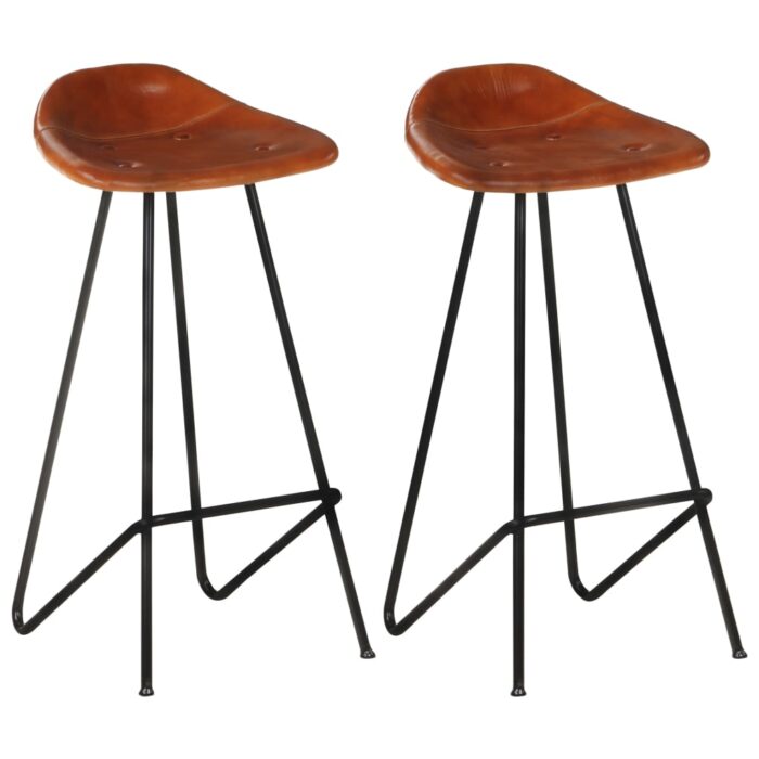 Tabourets de bar lot de 2 marron cuir véritable – Image 1