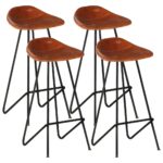 Tabourets de bar lot de 4 marron cuir véritable