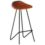 Tabourets de bar lot de 4 marron cuir véritable – Image 2