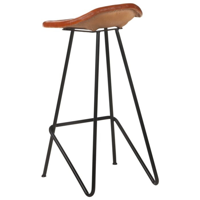 Tabourets de bar lot de 4 marron cuir véritable – Image 3