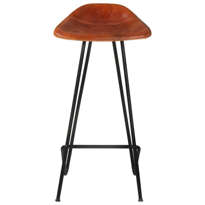 Tabourets de bar lot de 4 marron cuir véritable – Image 4