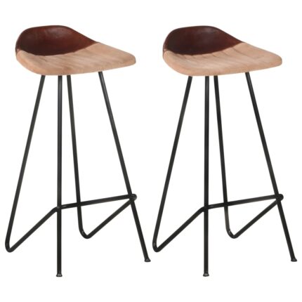 Tabourets de bar lot de 2 marron cuir véritable