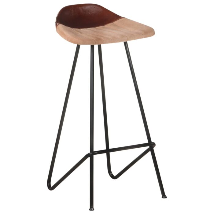 Tabourets de bar lot de 2 marron cuir véritable – Image 11