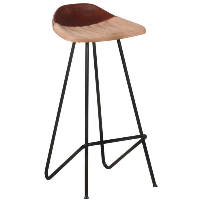 Tabourets de bar lot de 2 marron cuir véritable – Image 12