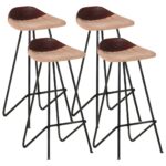 Tabourets de bar lot de 4 marron cuir véritable