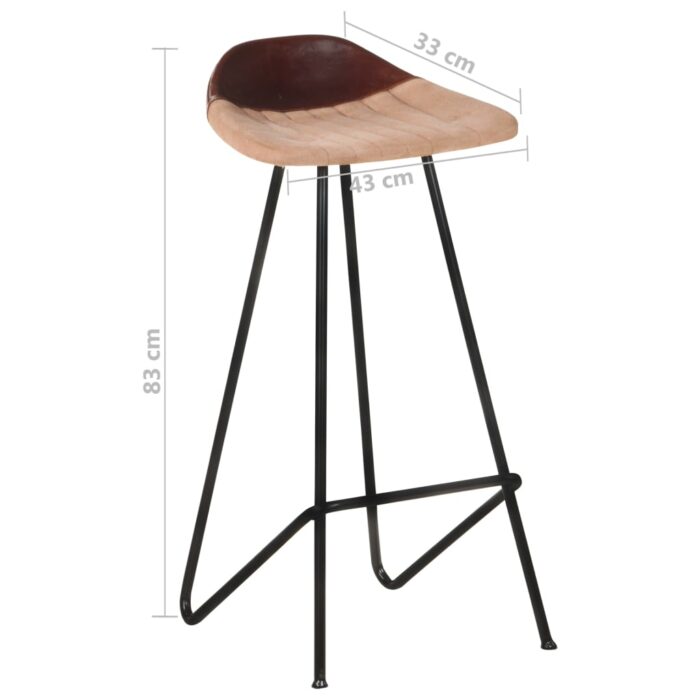 Tabourets de bar lot de 4 marron cuir véritable – Image 10