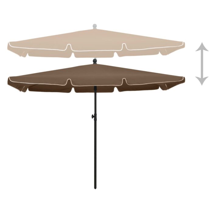 Parasol de jardin avec mât 210x140 cm Taupe – Image 3