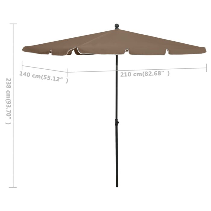 Parasol de jardin avec mât 210x140 cm Taupe – Image 5