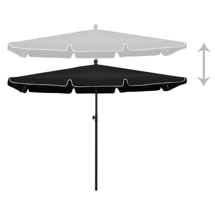 Parasol de jardin avec mât 210x140 cm Noir – Image 3