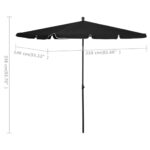 Parasol de jardin avec mât 210x140 cm Noir – Image 5