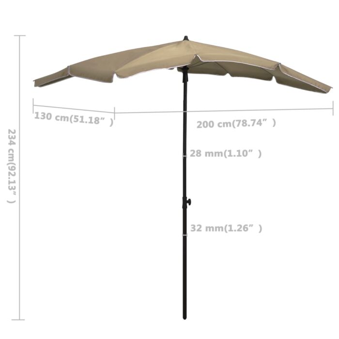Parasol de jardin avec mât 200x130 cm taupe – Image 5