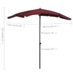 Parasol de jardin avec mât 200x130 cm rouge bordeaux – Image 5
