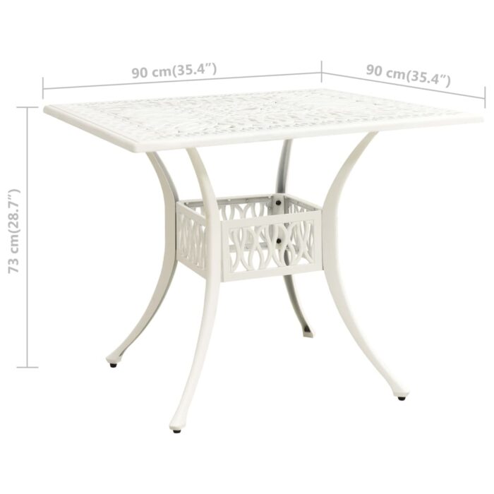 Table de jardin Blanc 90x90x73 cm Aluminium coulé – Image 5