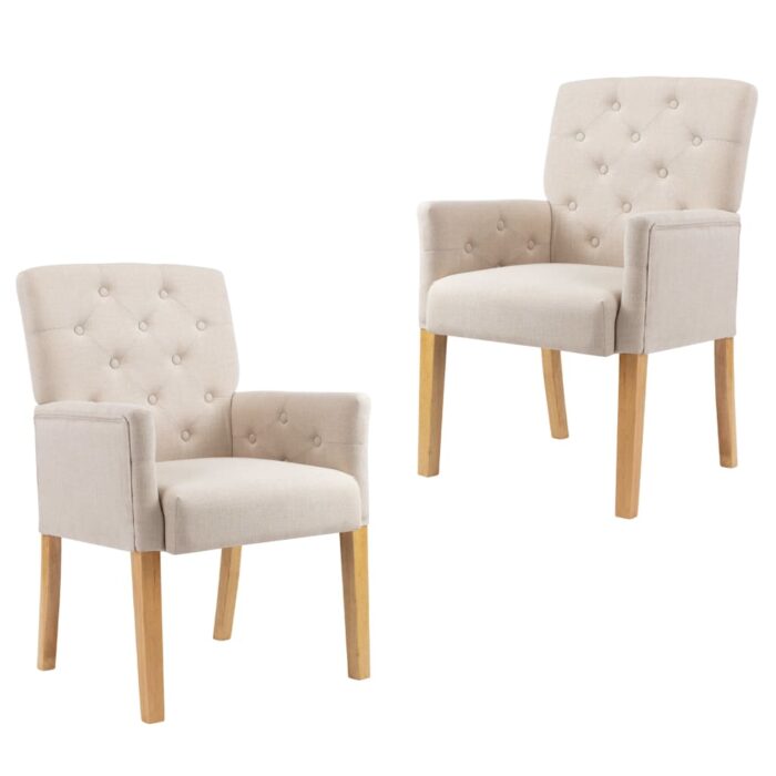 Chaises à manger avec accoudoirs lot de 2 beige tissu – Image 1