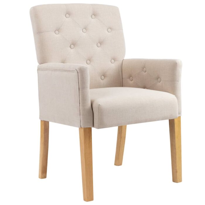 Chaises à manger avec accoudoirs lot de 2 beige tissu – Image 2