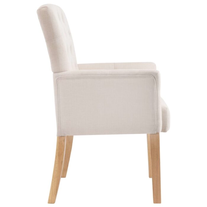 Chaises à manger avec accoudoirs lot de 2 beige tissu – Image 3