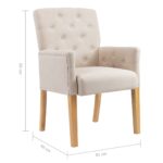 Chaises à manger avec accoudoirs lot de 2 beige tissu – Image 6