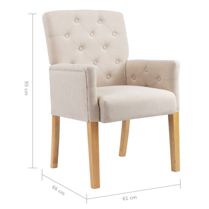 Chaises à manger avec accoudoirs lot de 2 beige tissu – Image 6
