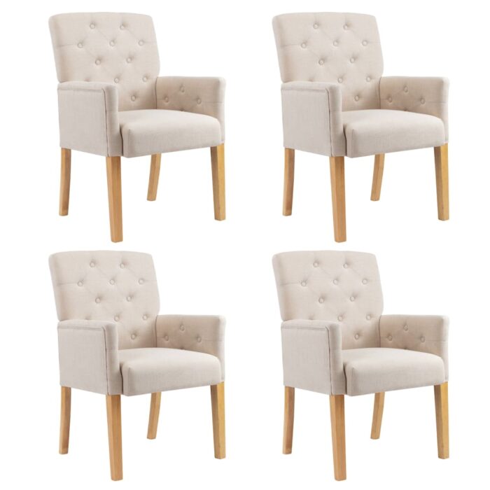 Chaises à manger avec accoudoirs lot de 4 beige tissu – Image 1