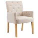Chaises à manger avec accoudoirs lot de 4 beige tissu – Image 2