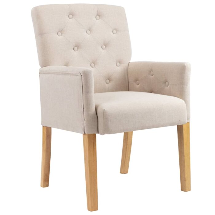 Chaises à manger avec accoudoirs lot de 4 beige tissu – Image 2