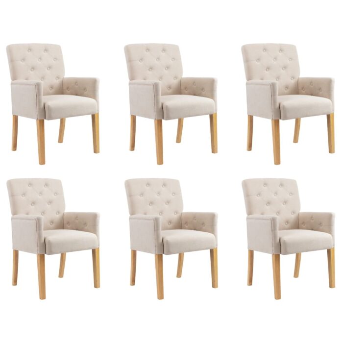 Chaises à manger avec accoudoirs lot de 6 beige tissu – Image 1