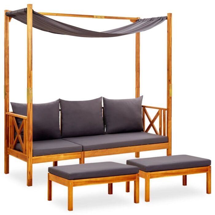 Banc de jardin avec auvent et repose-pieds Bois d'acacia solide – Image 1