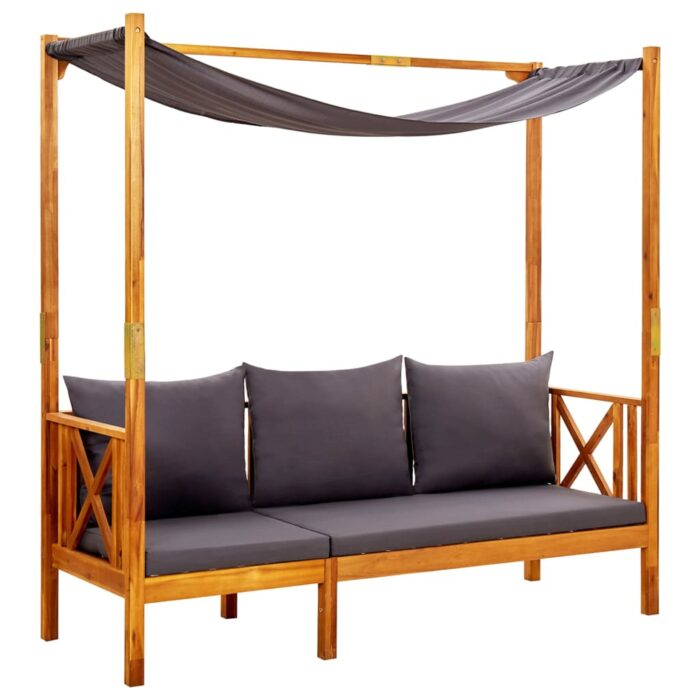 Banc de jardin avec auvent et repose-pieds Bois d'acacia solide – Image 2
