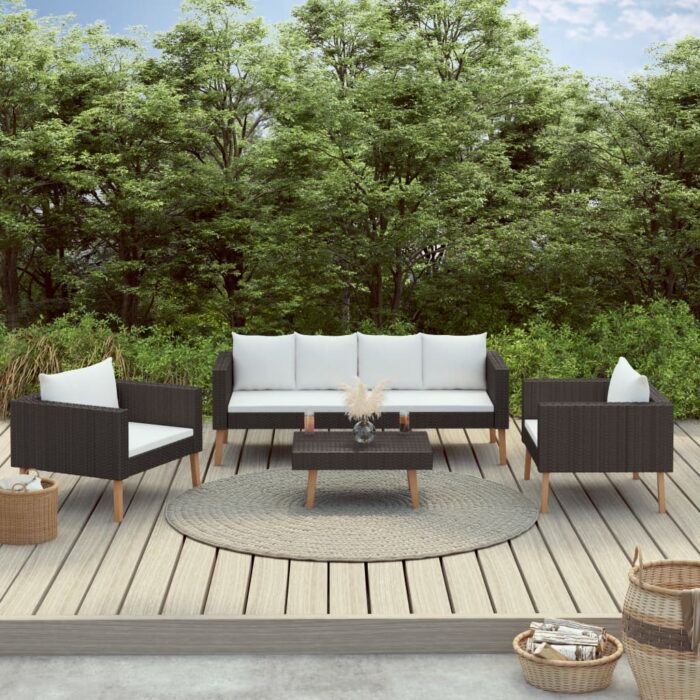 Salon de jardin 4 pcs avec coussins Résine tressée Noir – Image 1