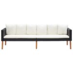 Salon de jardin 3 pcs avec coussins Résine tressée Noir – Image 5