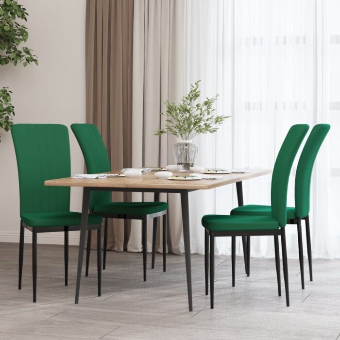 Chaises à manger lot de 4 Vert foncé Velours – Image 1