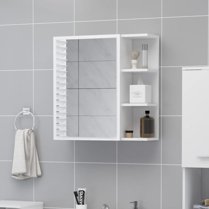 Armoire à miroir de salle de bain Blanc Bois d’ingénierie – Image 1