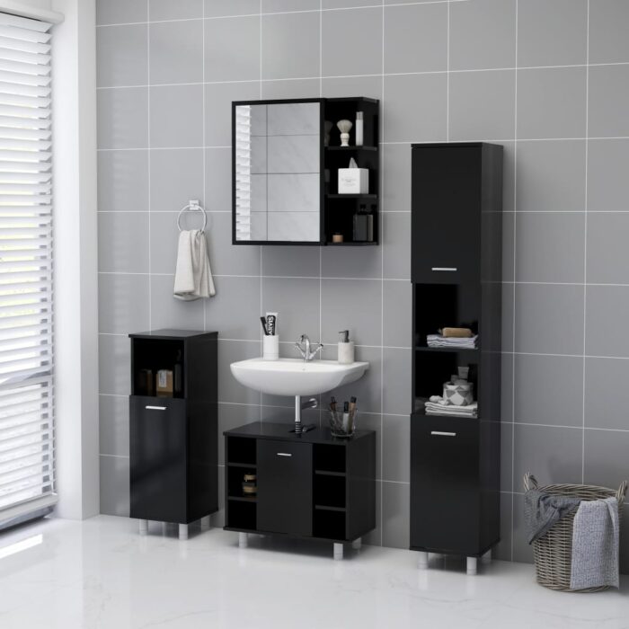 Armoire à miroir de salle de bain Noir Bois d’ingénierie – Image 2