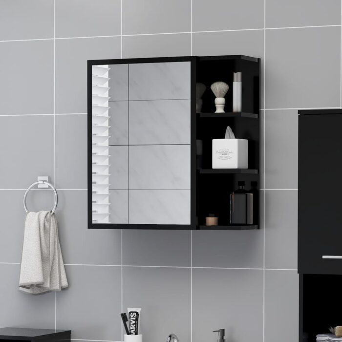 Armoire à miroir de salle de bain Noir Bois d’ingénierie – Image 1