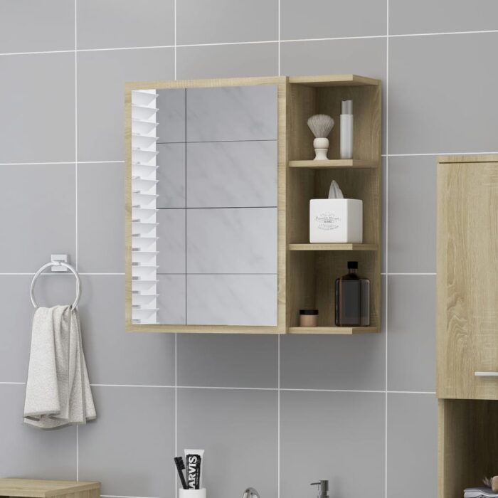 Armoire à miroir de salle de bain Chêne sonoma Bois ingénierie – Image 1