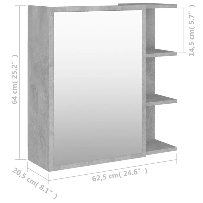 Armoire à miroir de salle de bain Gris béton Bois d’ingénierie – Image 8