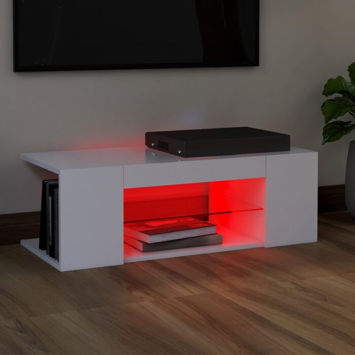 Meuble TV avec lumières LED Blanc 90x39x30 cm – Image 3