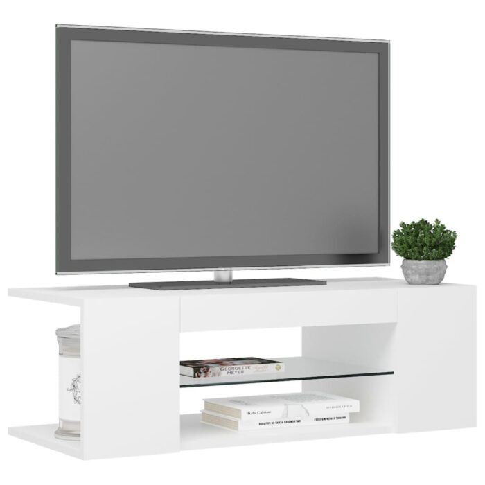 Meuble TV avec lumières LED Blanc 90x39x30 cm – Image 4