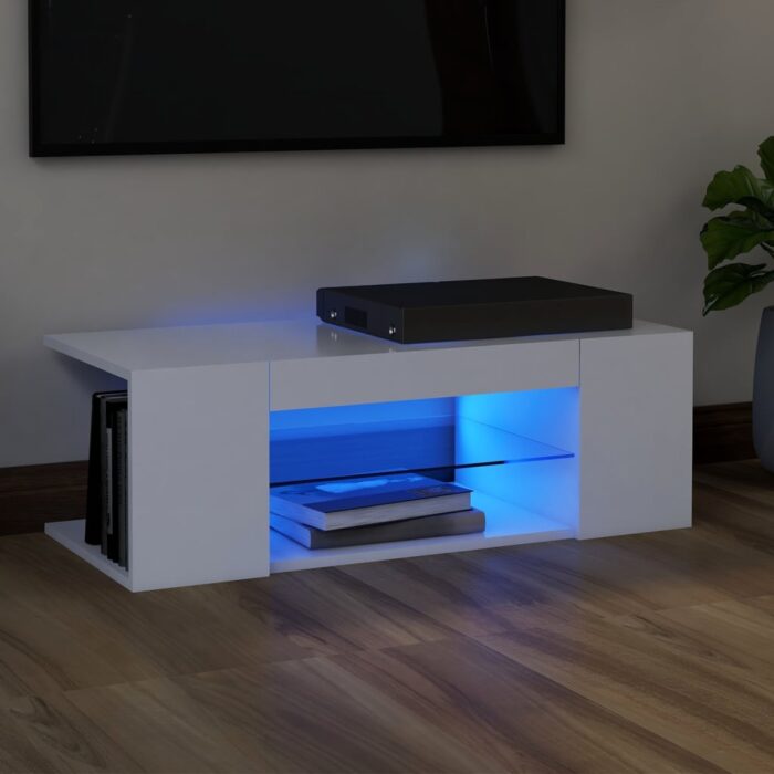 Meuble TV avec lumières LED Blanc 90x39x30 cm – Image 1