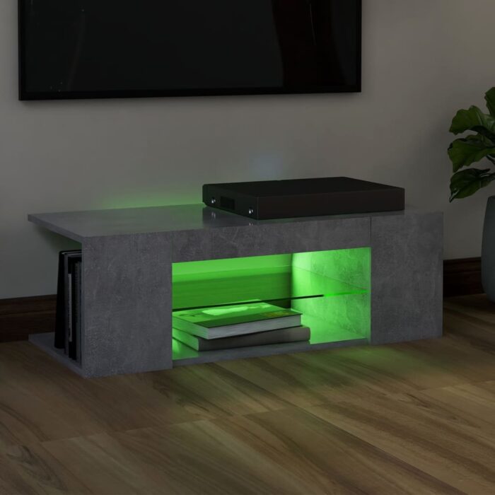 Meuble TV avec lumières LED gris béton 90x39x30 cm – Image 2