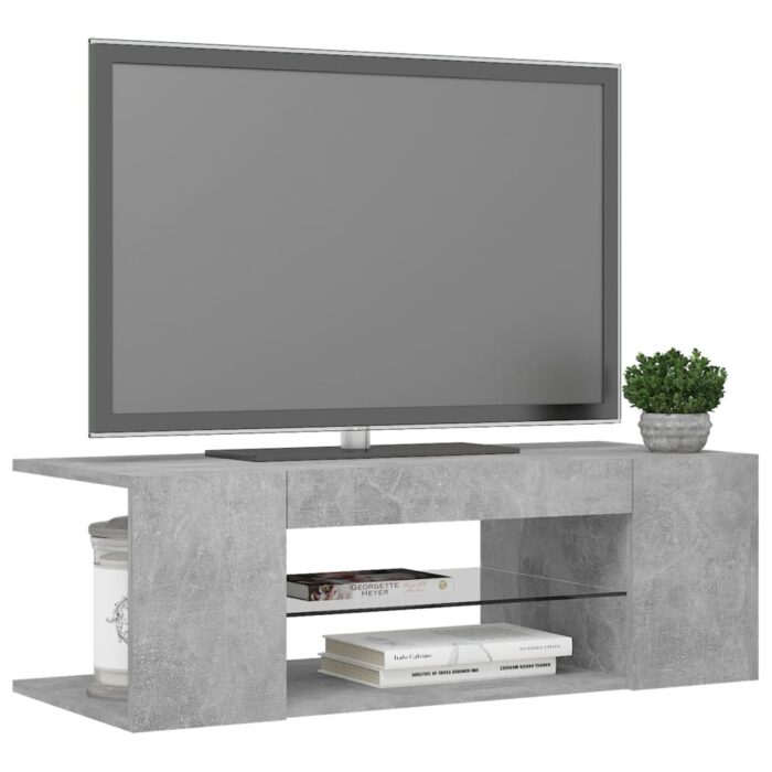 Meuble TV avec lumières LED gris béton 90x39x30 cm – Image 4
