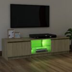 Meuble TV avec lumières LED chêne sonoma 120x30x35,5 cm – Image 2