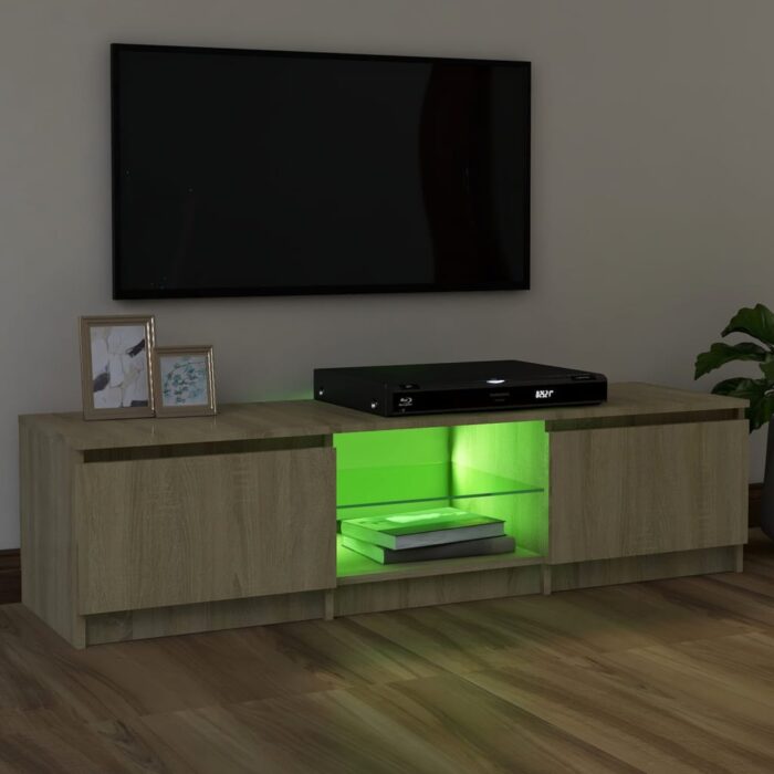 Meuble TV avec lumières LED chêne sonoma 120x30x35,5 cm – Image 2