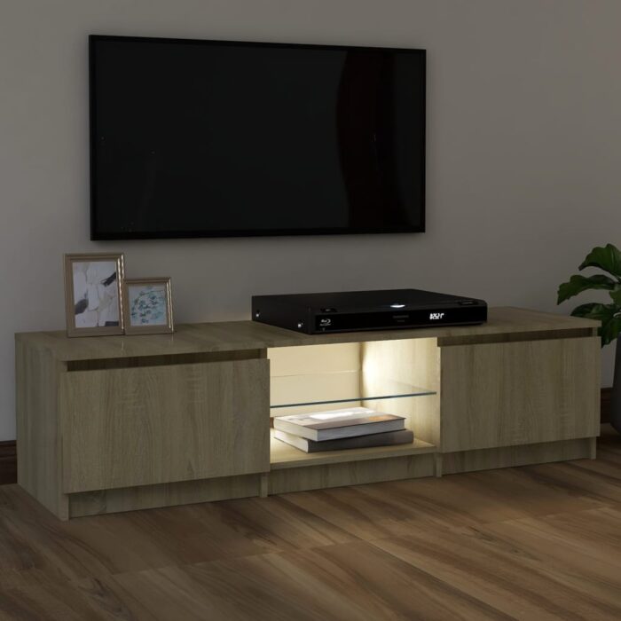 Meuble TV avec lumières LED chêne sonoma 120x30x35,5 cm – Image 3
