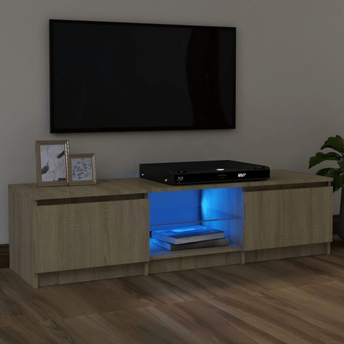 Meuble TV avec lumières LED chêne sonoma 120x30x35,5 cm – Image 1