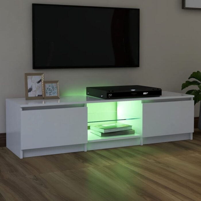 Meuble TV avec lumières LED blanc 140x40x35,5 cm – Image 2