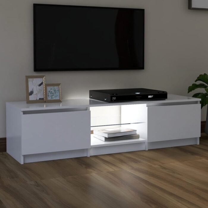 Meuble TV avec lumières LED blanc 140x40x35,5 cm – Image 3